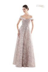 Rina Di Montella Off The Shoulder A-Line Full Embroidery Dress - RD2715