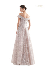 Rina Di Montella Off The Shoulder A-Line Full Embroidery Dress - RD2715