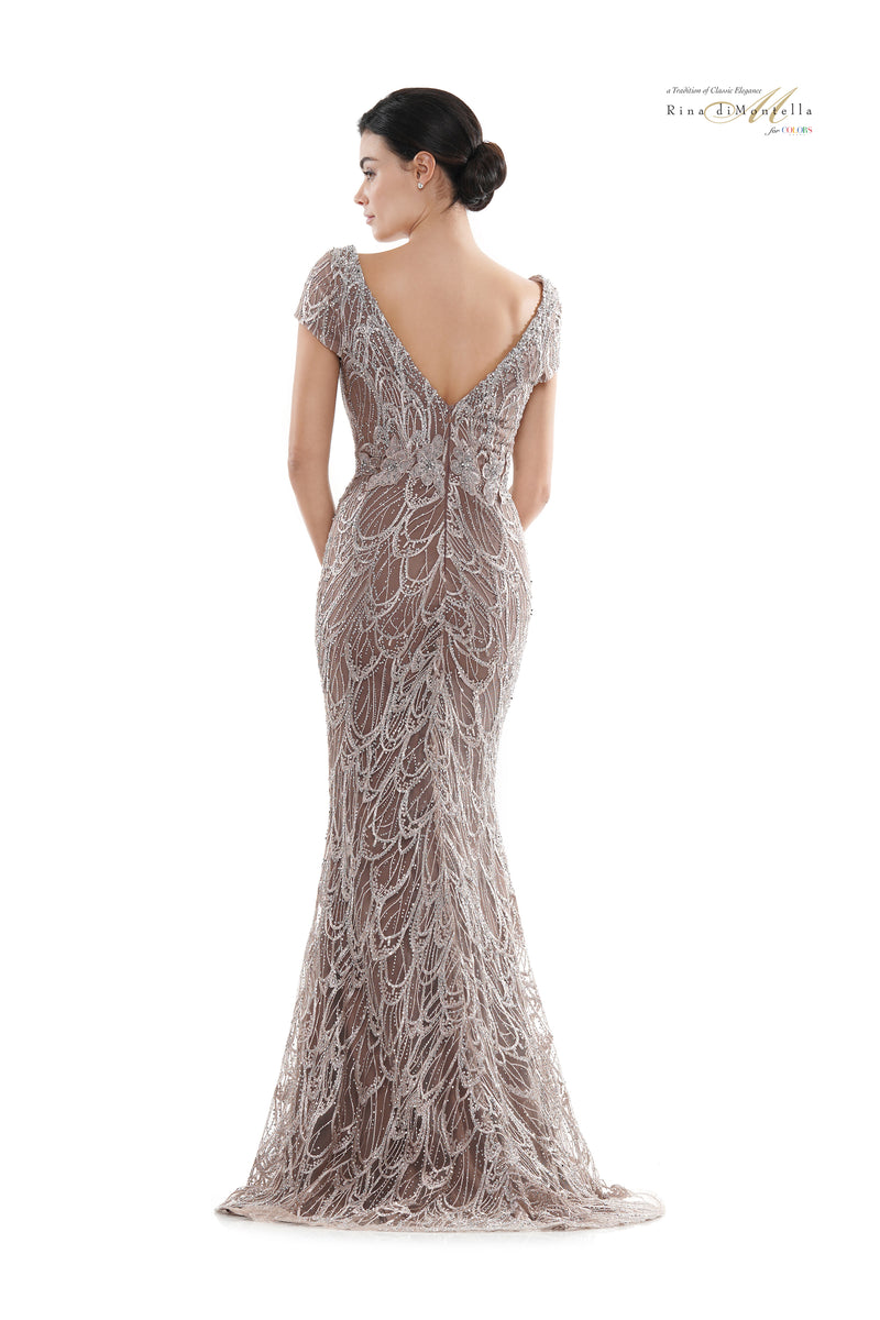 Rina Di Montella Embroidery Short Sleeves V Neck Dress -RD2716