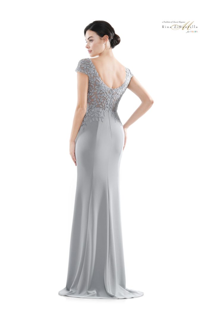 Rina Di Montella -RD2718-1 Beaded Embroidery Crepe Sheath Dress