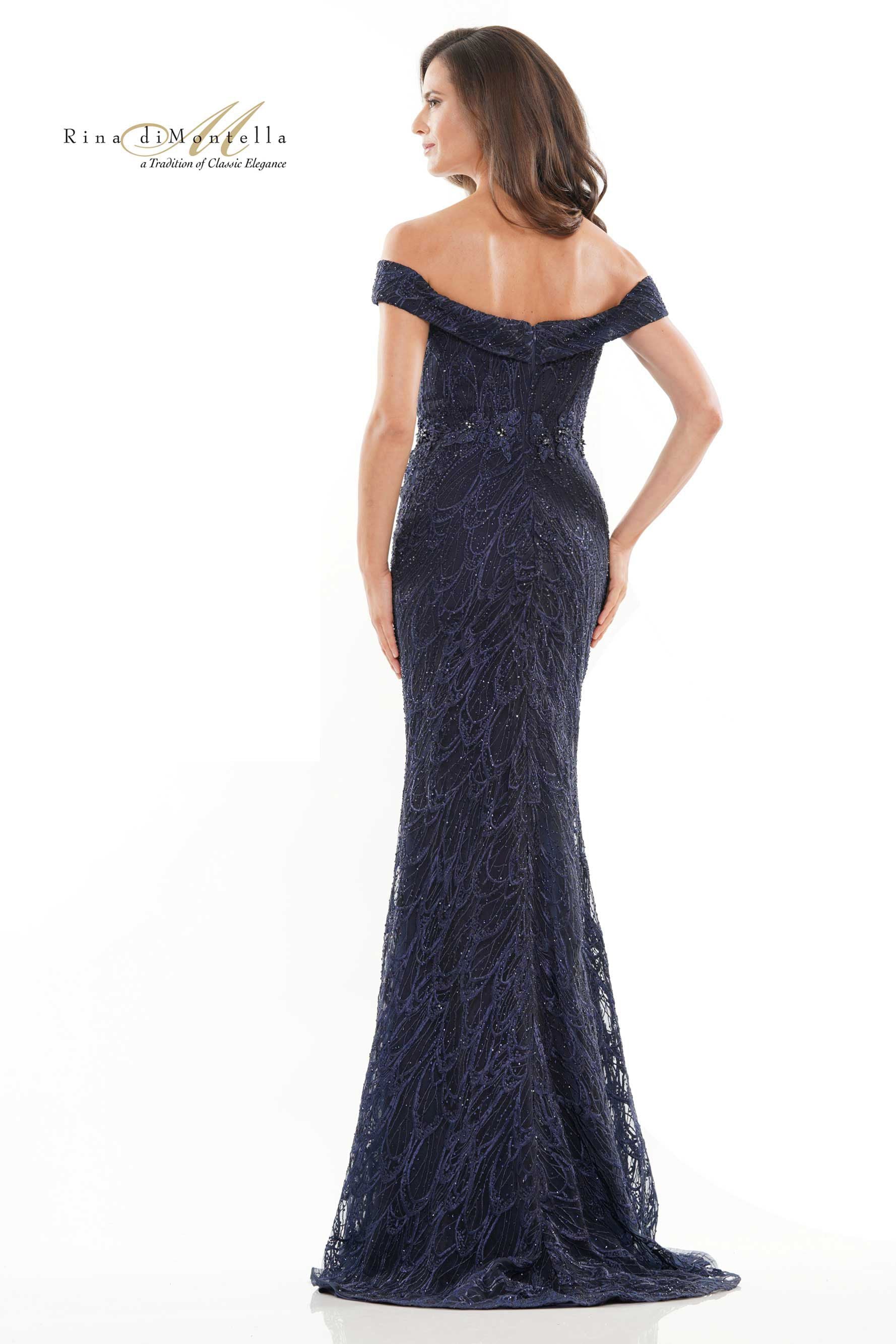 Rina Di Montella Embellished Off Shoulder Gown -RD2739