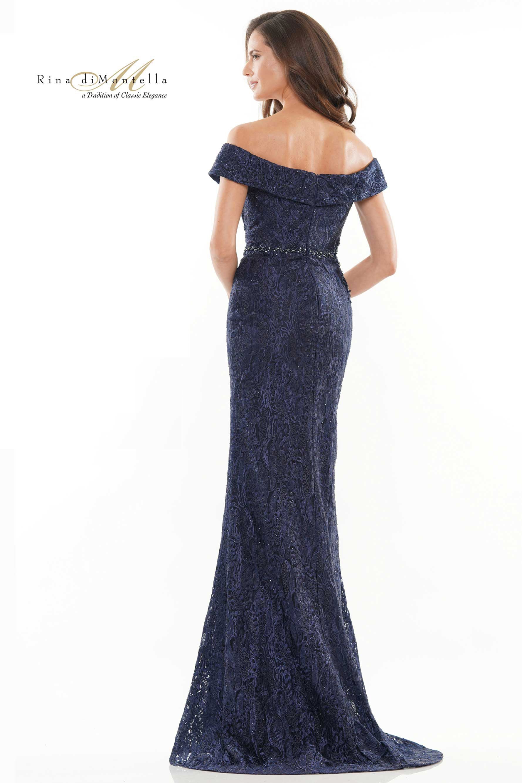 Rina Di Montella Off Shoulder Mermaid Lace Gown -RD2740