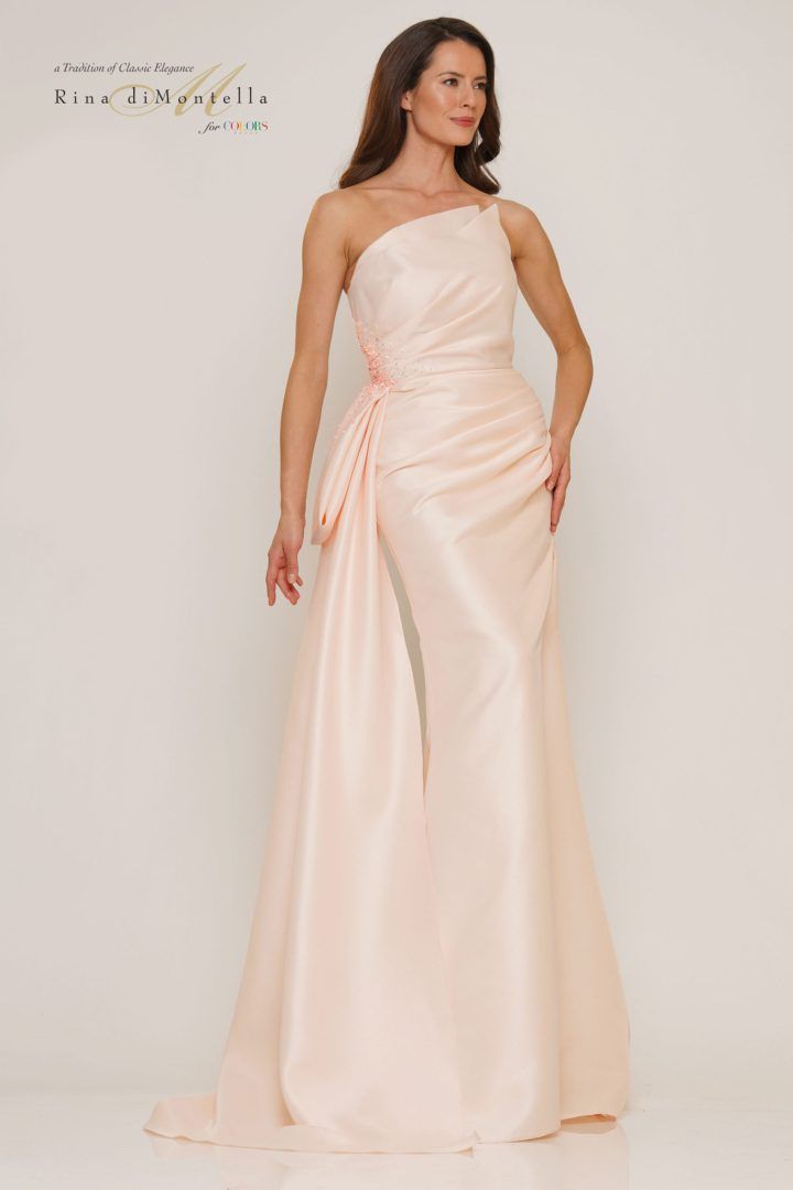 Rina Di Montella -RD2750-1 Beaded Ruched Satin Sheath Dress