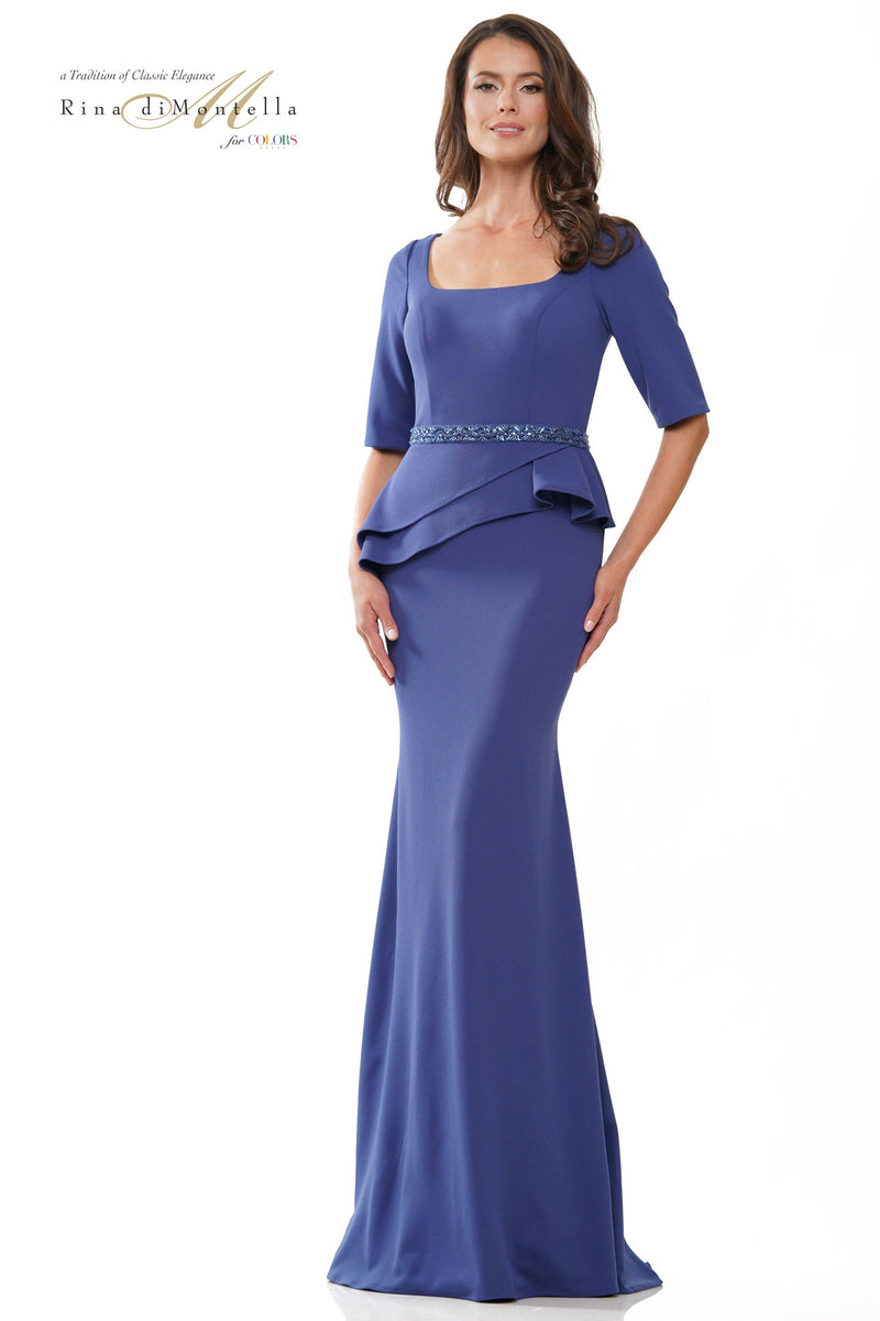 Rina Di Montella Sleeves Square Neck Column Dress -RD2761