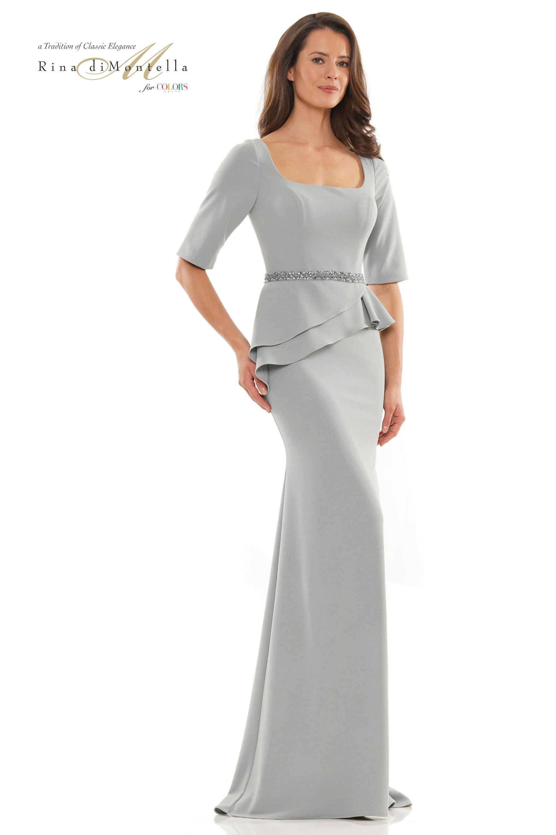 Rina Di Montella -RD2761-1 Sleeves Square Neck Column Dress