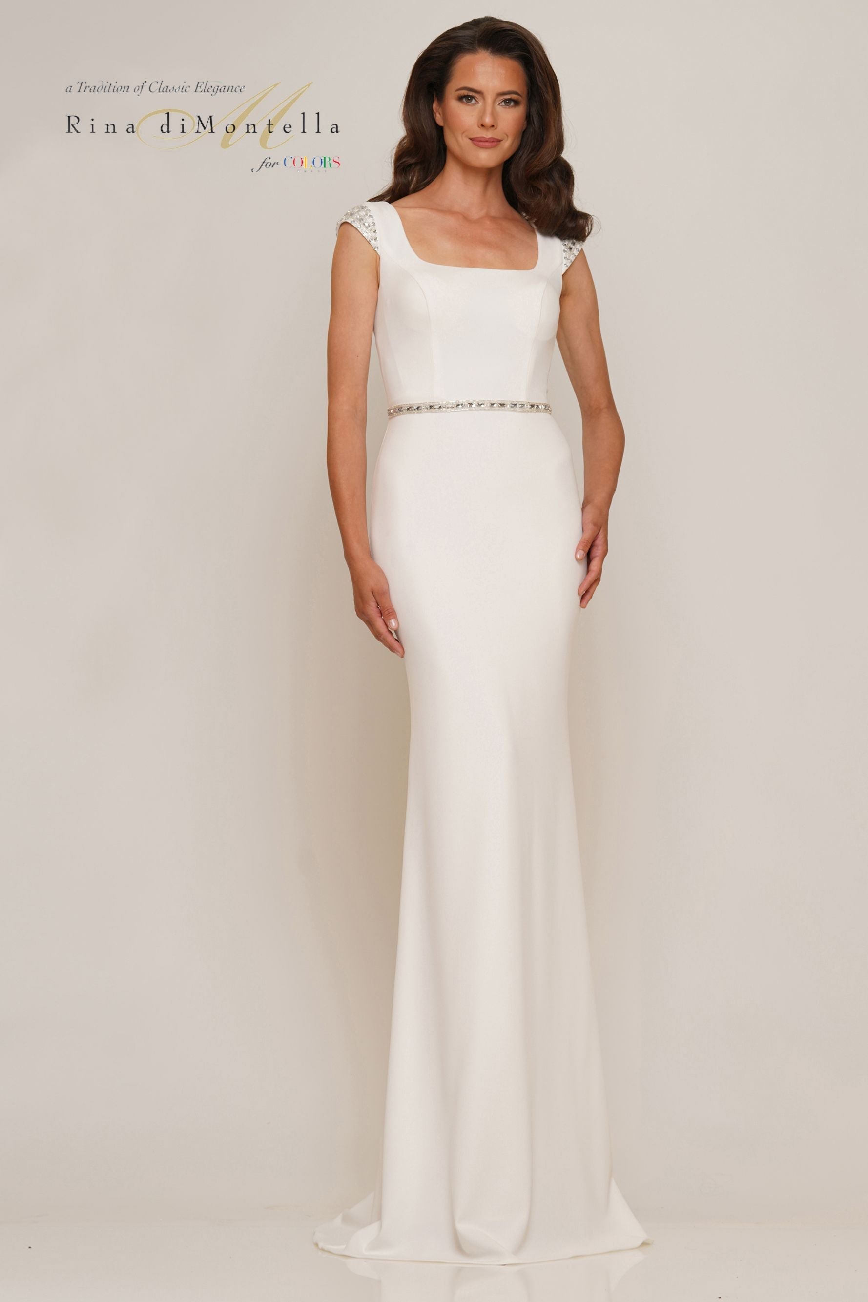 Rina Di Montella-RD2762-1 Cap Sleeve Square Neck Column Dress