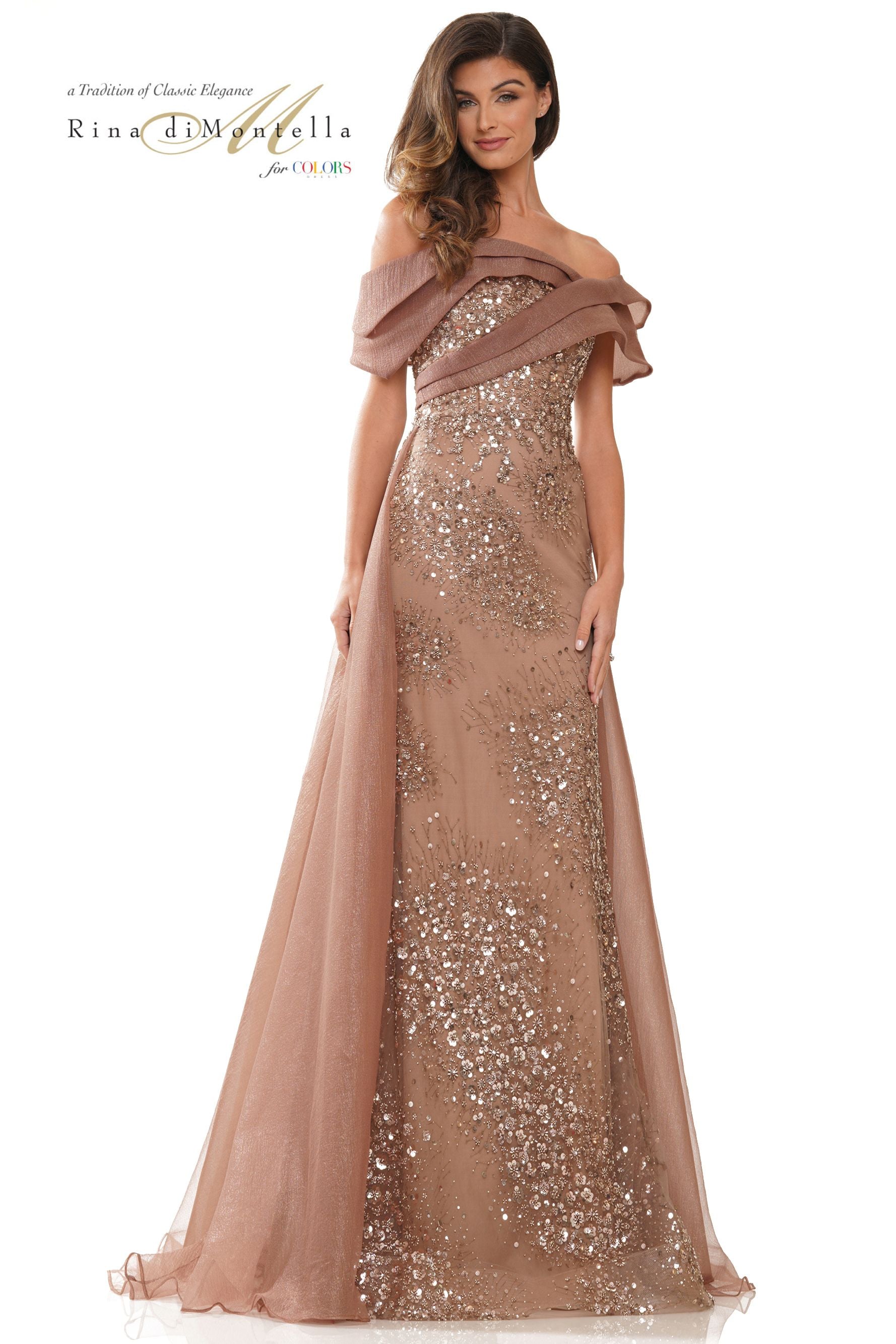 Rina Di Montella Off-Shoulder Sheath Evening Gown -RD2816