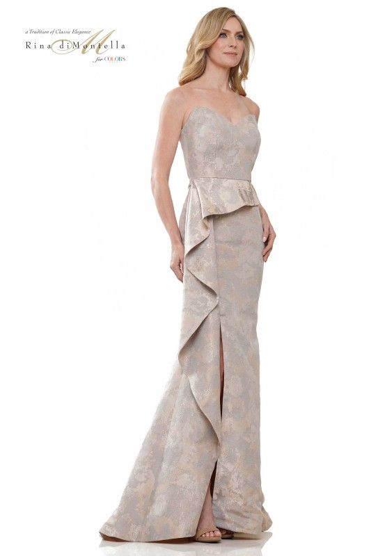 Rina Di Montella -RD2936-1 V-Neck Peplum Evening Dress