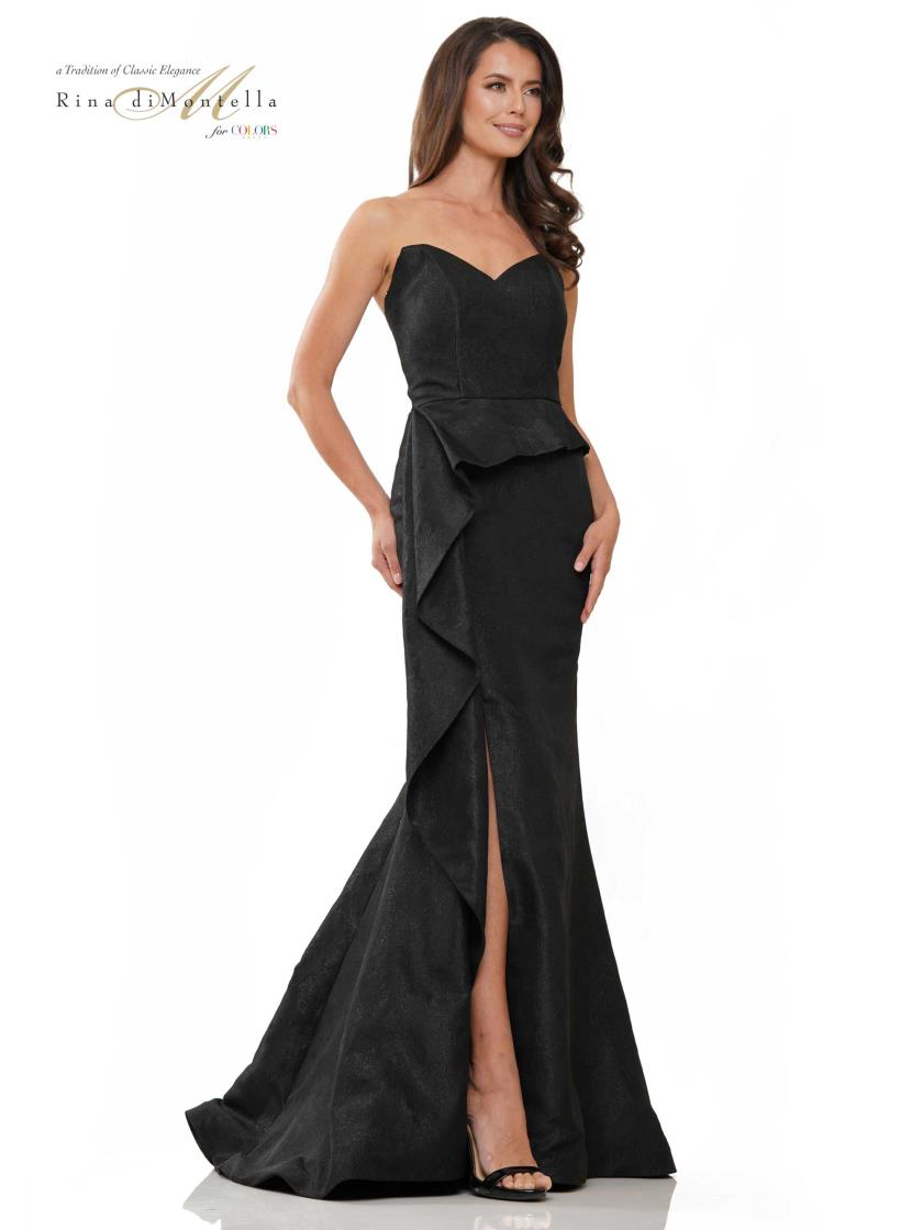 Rina Di Montella -RD2936-1 V-Neck Peplum Evening Dress