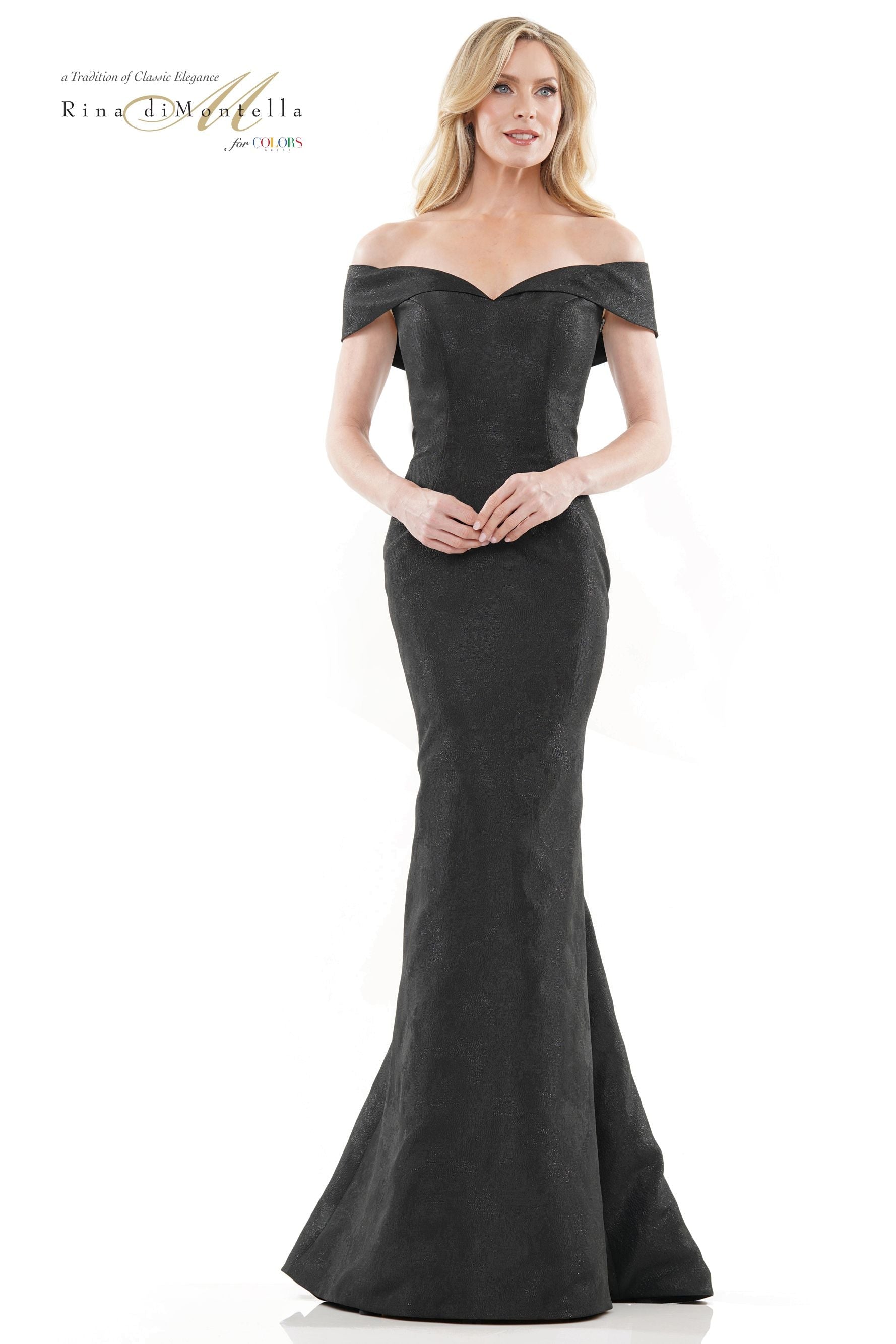 Rina Di Montella-RD2937-1 Fitted Strapless Off The Shoulder Long Dress