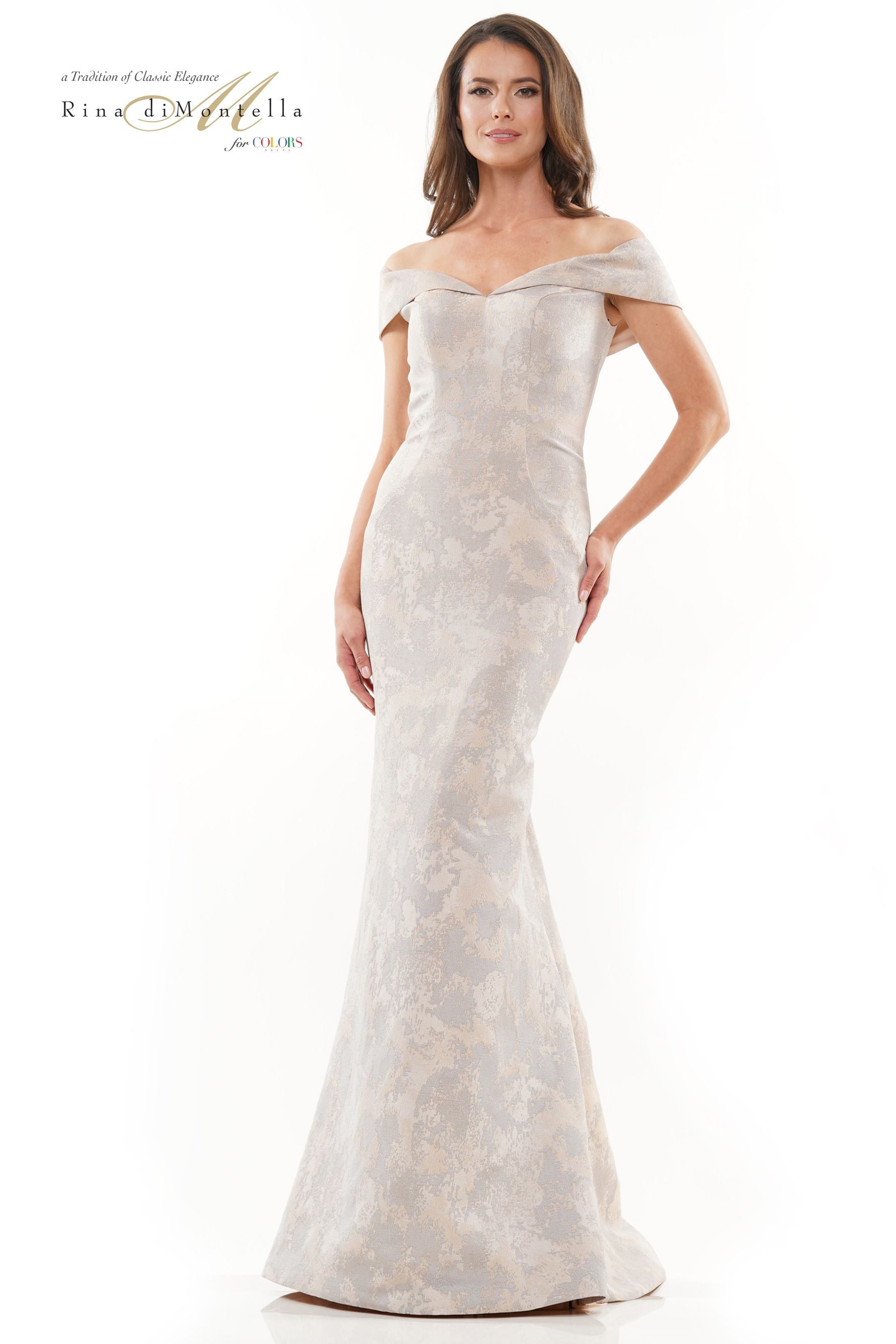 Rina Di Montella-RD2937-1 Fitted Strapless Off The Shoulder Long Dress