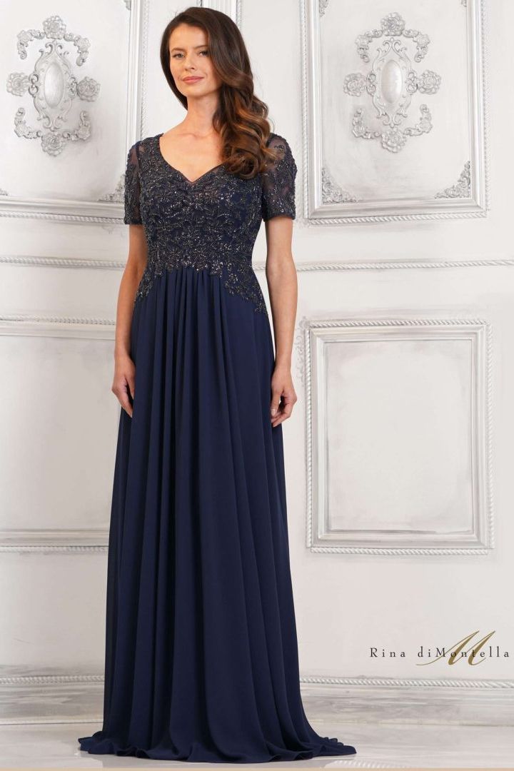 Rina Di Montella -RD2940 Beaded Bodice Chiffon A-Line Dress