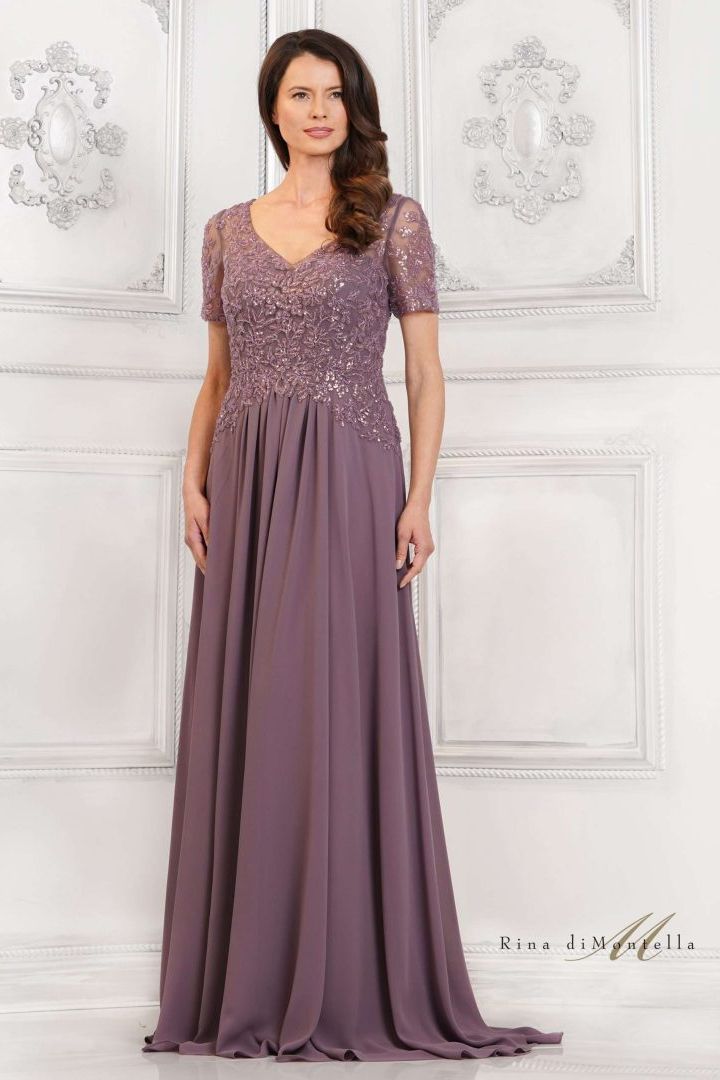 Rina Di Montella -RD2940 Beaded Bodice Chiffon A-Line Dress