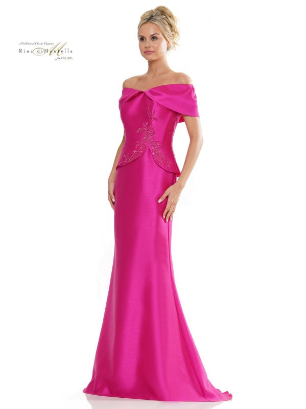 Rina Di Montella Embroidery Peplum V-Neck Evening Dress -RD2941