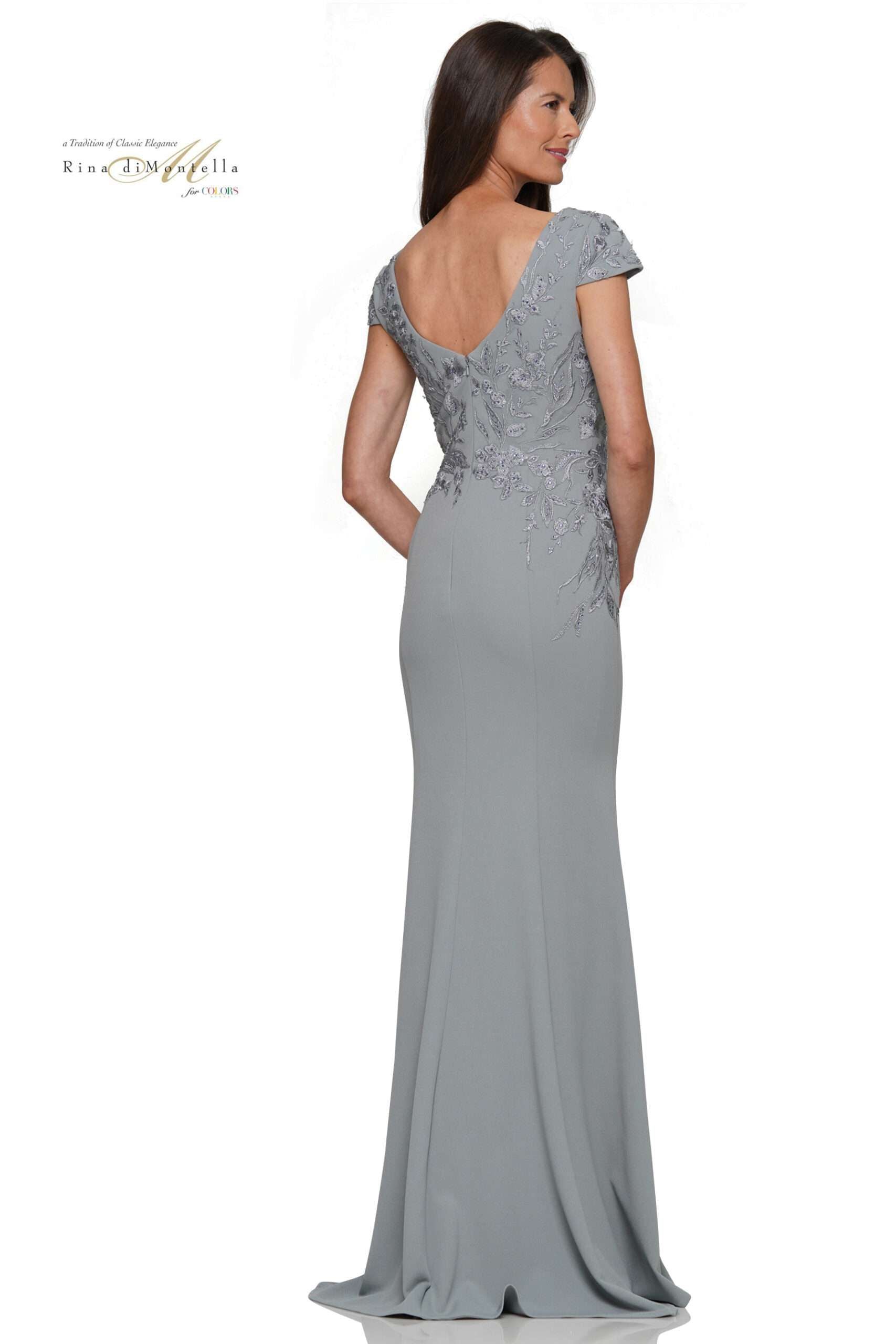 Rina Di Montella -RD2960 Cap Sleeves Ruffle Sash Flare Gown