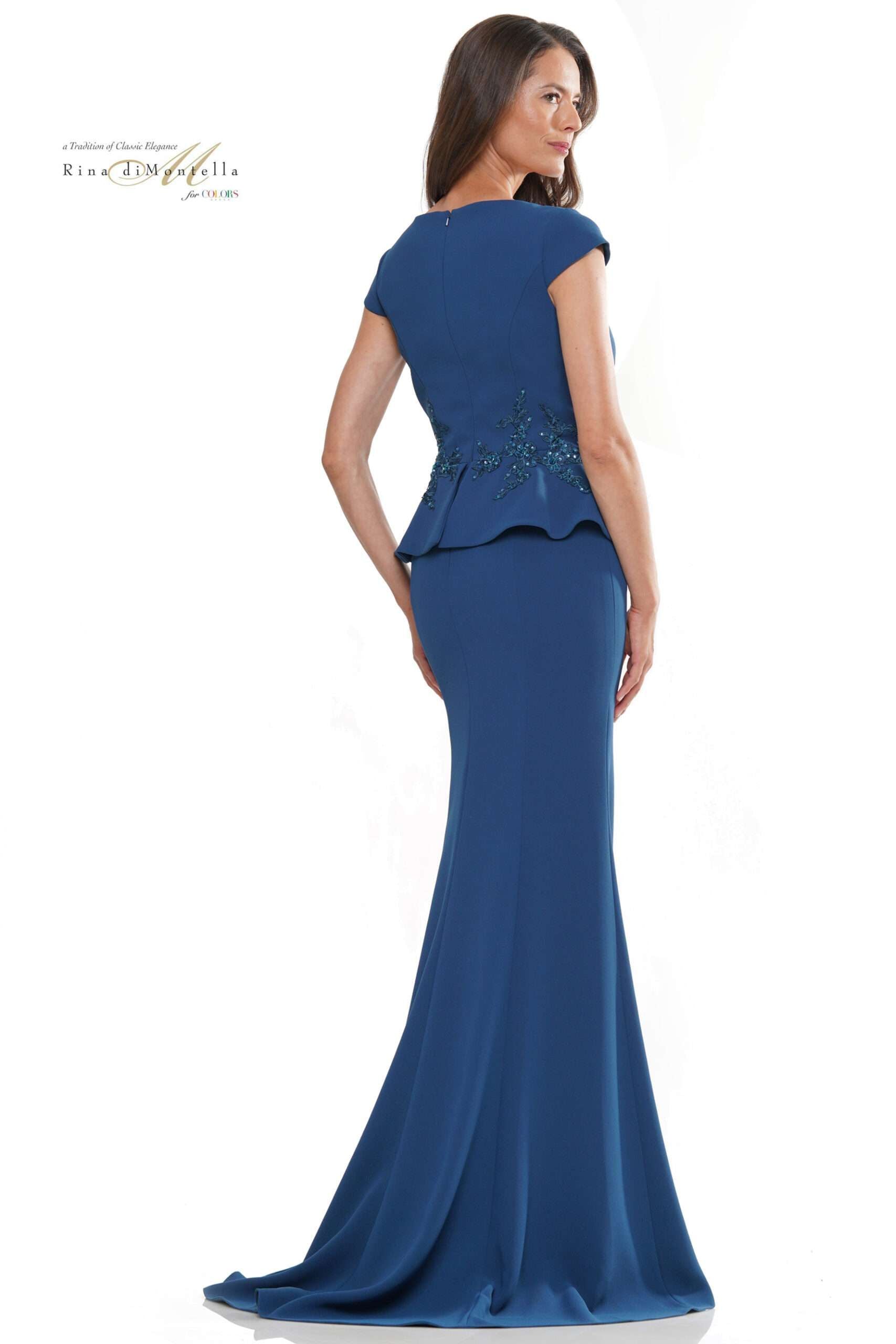 Rina Di Montella -RD2971 Wrapped Bodice Lace Applique Waist Flare Gown