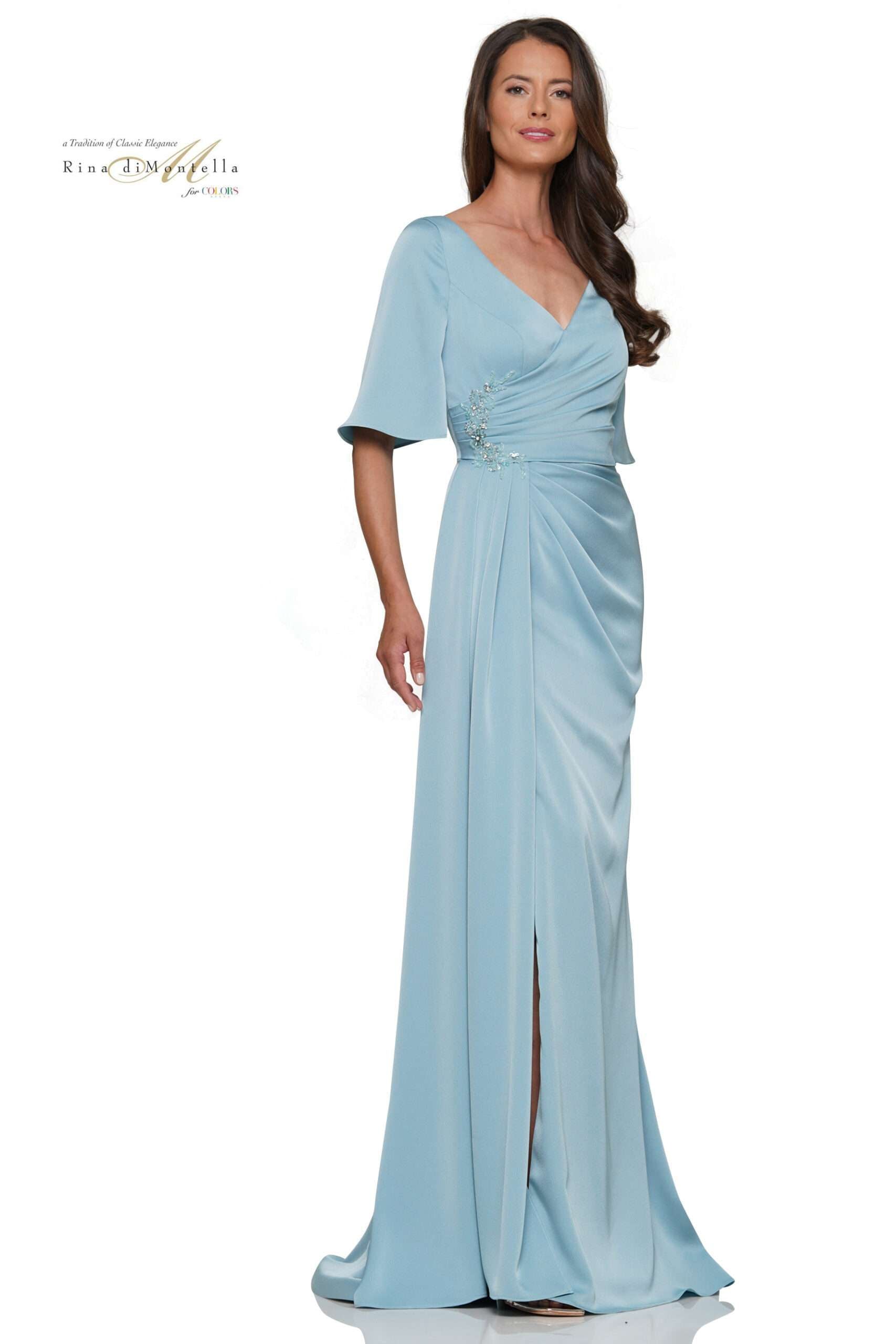 Clearance Sale Rina Di Montella -RD2974CL Bell Sleeve Ruched Dress