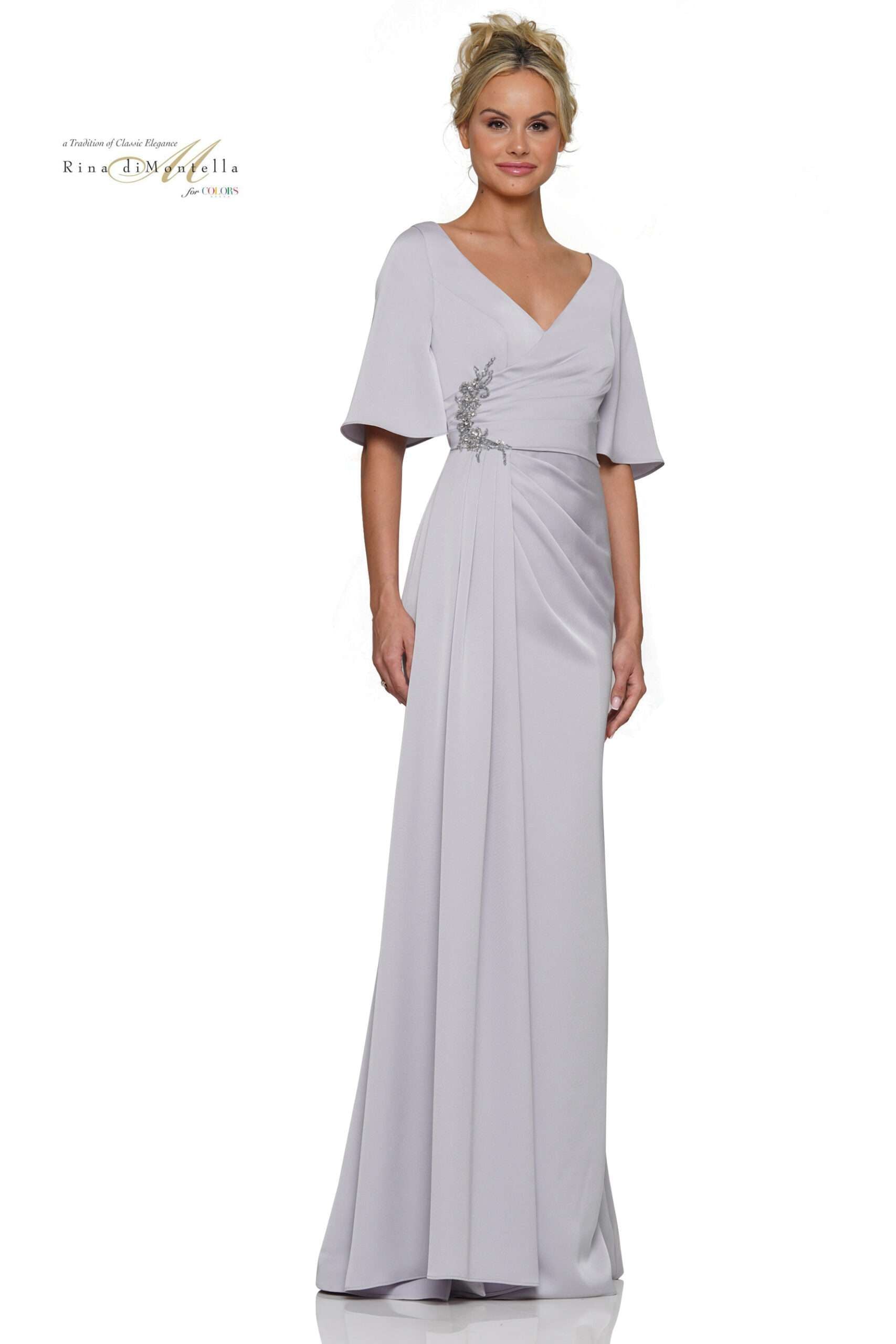 Clearance Sale Rina Di Montella -RD2974CL Bell Sleeve Ruched Dress