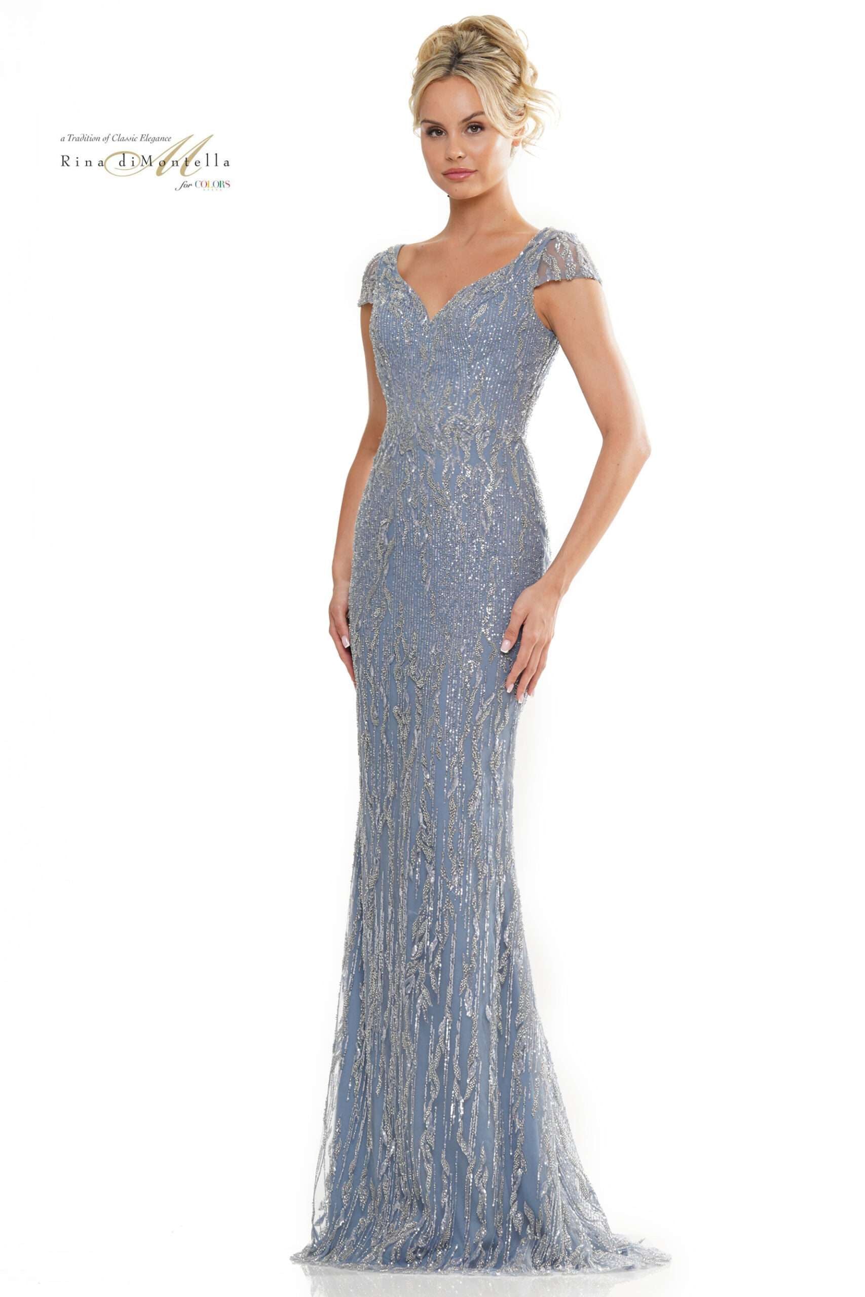 Rina Di Montella -RD2978 Glittery Sweetheart Neck Flare Gown