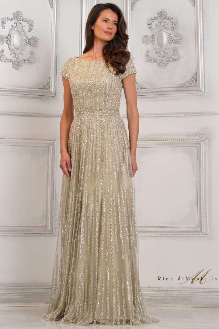 Rina Di Montella -RD3101 Boat Neck Beaded Embellished A-Line Dress