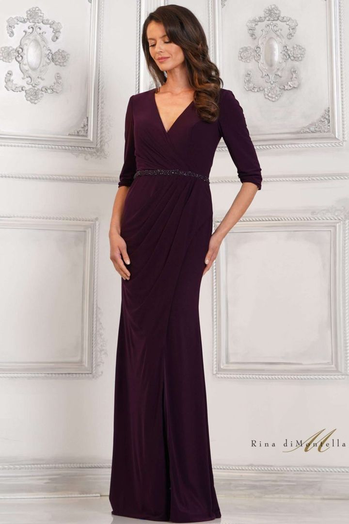 Rina Di Montella -RD3109 V-Neck Ruched Jersey Sheath Dress