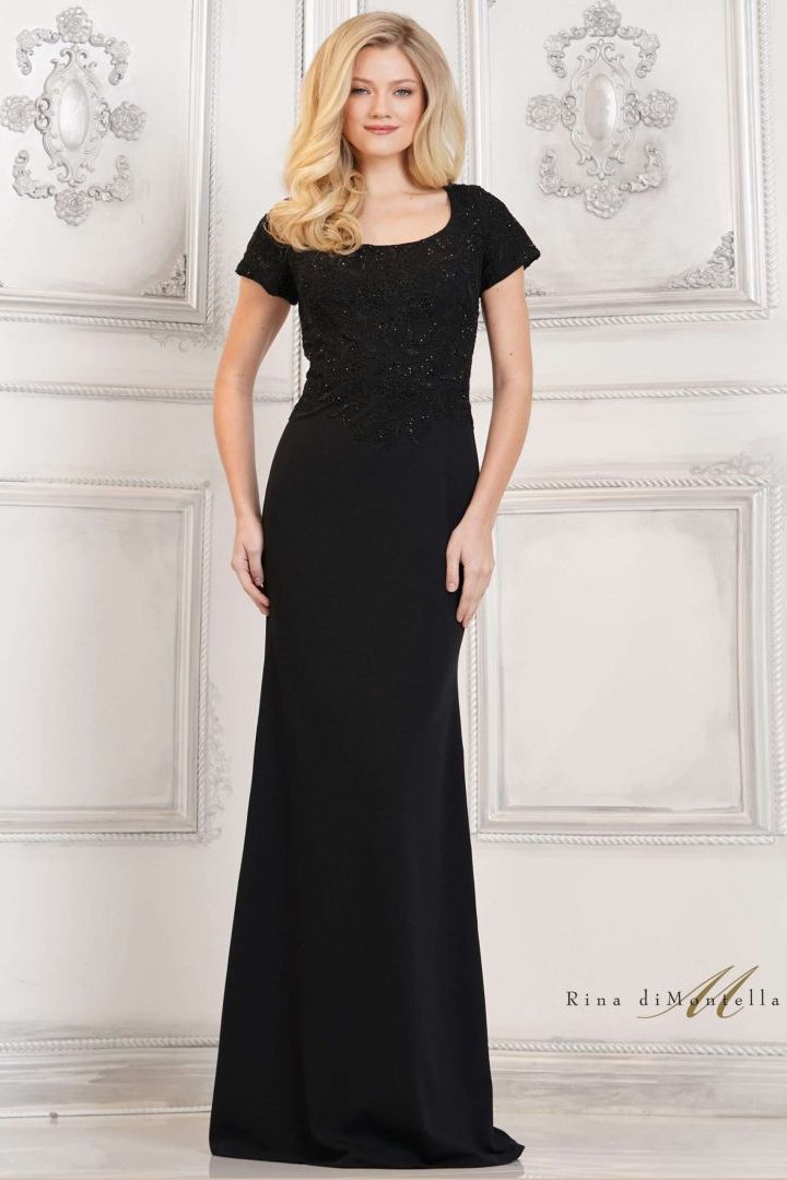 Rina Di Montella -RD3112 Short Sleeve Embroidered Evening Dress