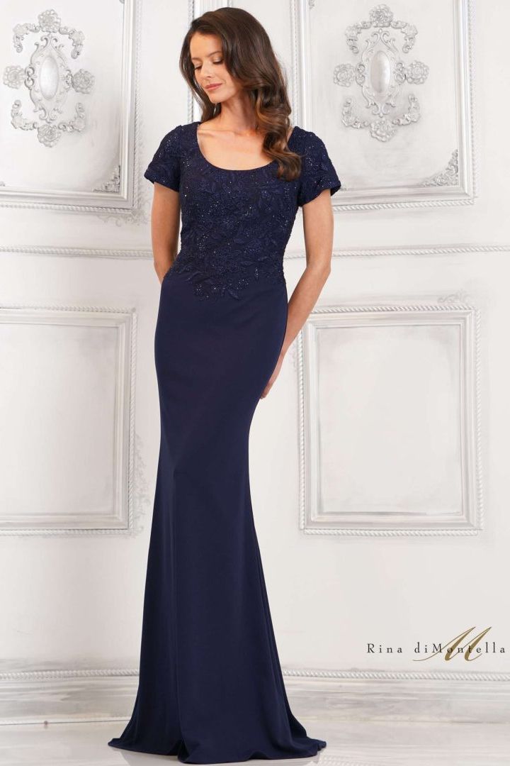 Rina Di Montella -RD3112 Short Sleeve Embroidered Evening Dress