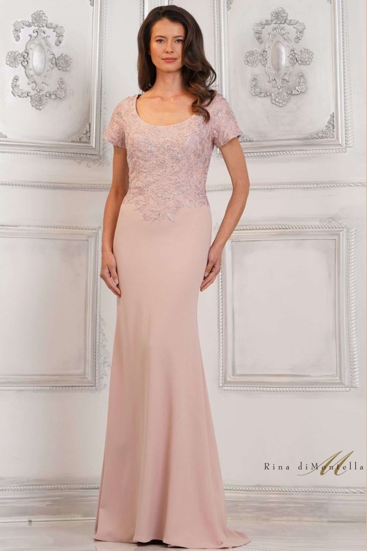 Rina Di Montella -RD3112 Short Sleeve Embroidered Evening Dress