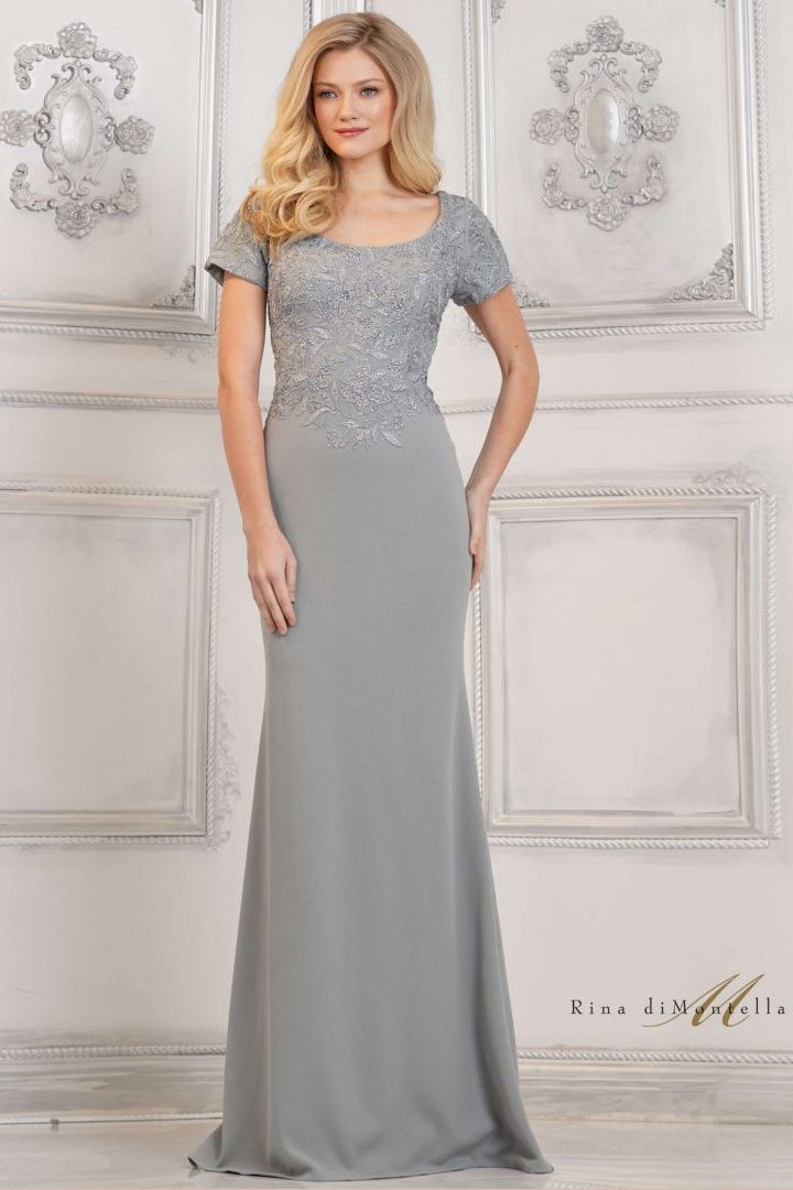 Rina Di Montella -RD3112 Short Sleeve Embroidered Evening Dress