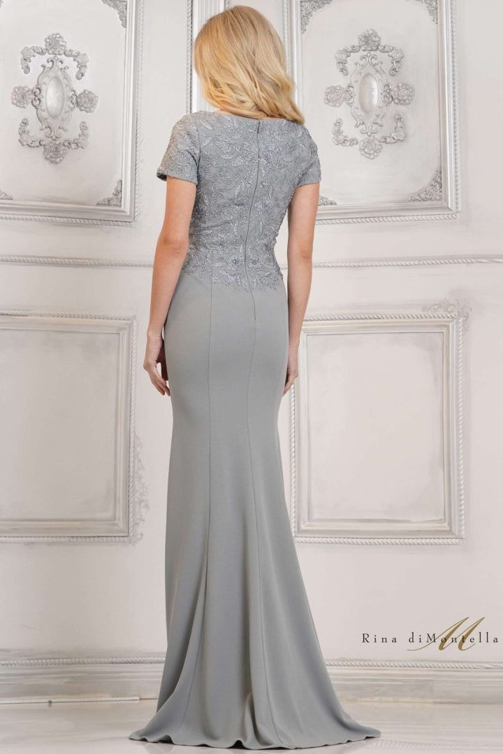 Rina Di Montella -RD3112 Short Sleeve Embroidered Evening Dress