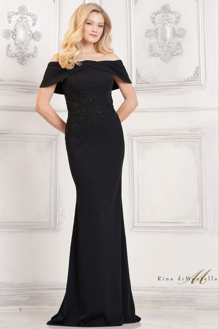 Rina Di Montella -RD3114-1 Embroidered Off Shoulder Evening Dress