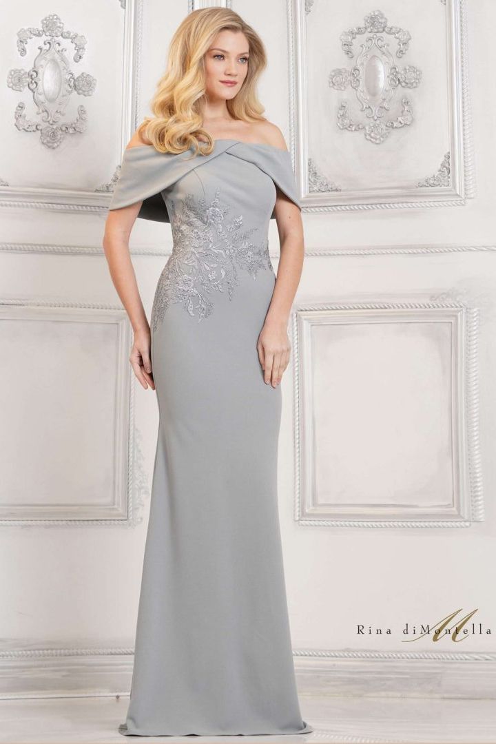 Rina Di Montella -RD3114-1 Embroidered Off Shoulder Evening Dress