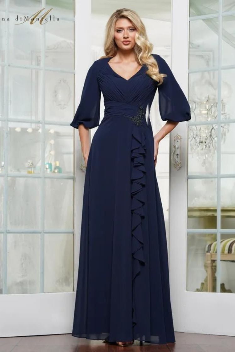 Rina Di Montella -RD3119-1 Puff Quarter-Length Sleeve A-Line Gown