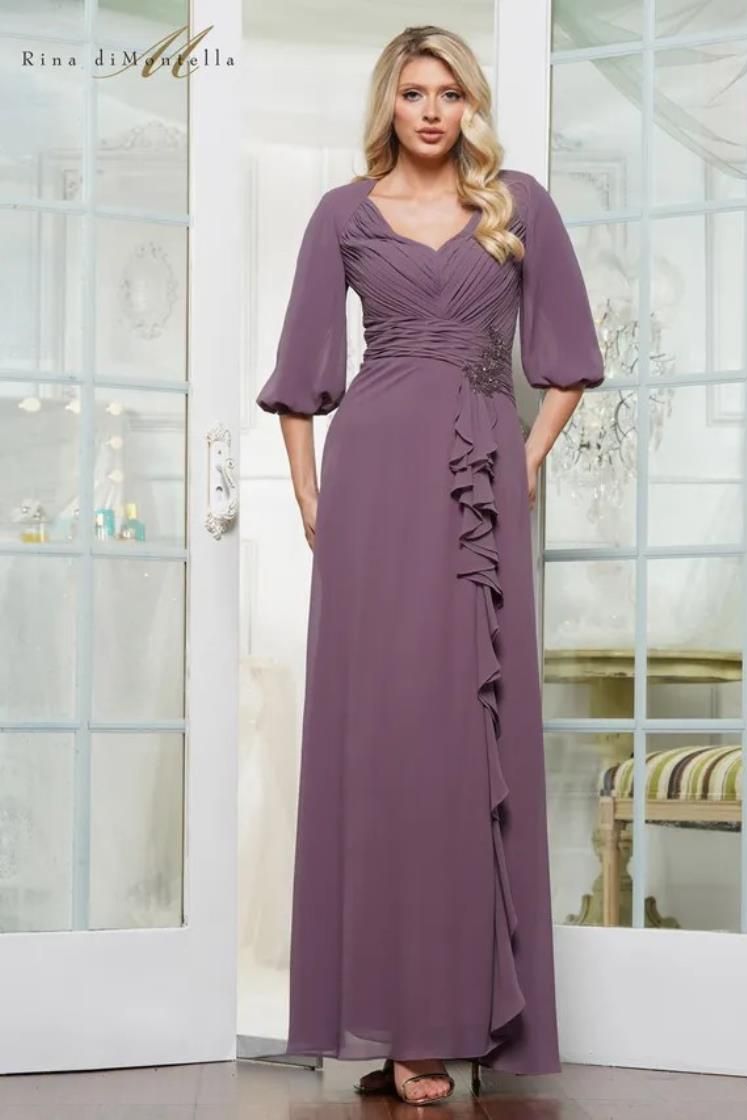 Rina Di Montella -RD3119-1 Puff Quarter-Length Sleeve A-Line Gown