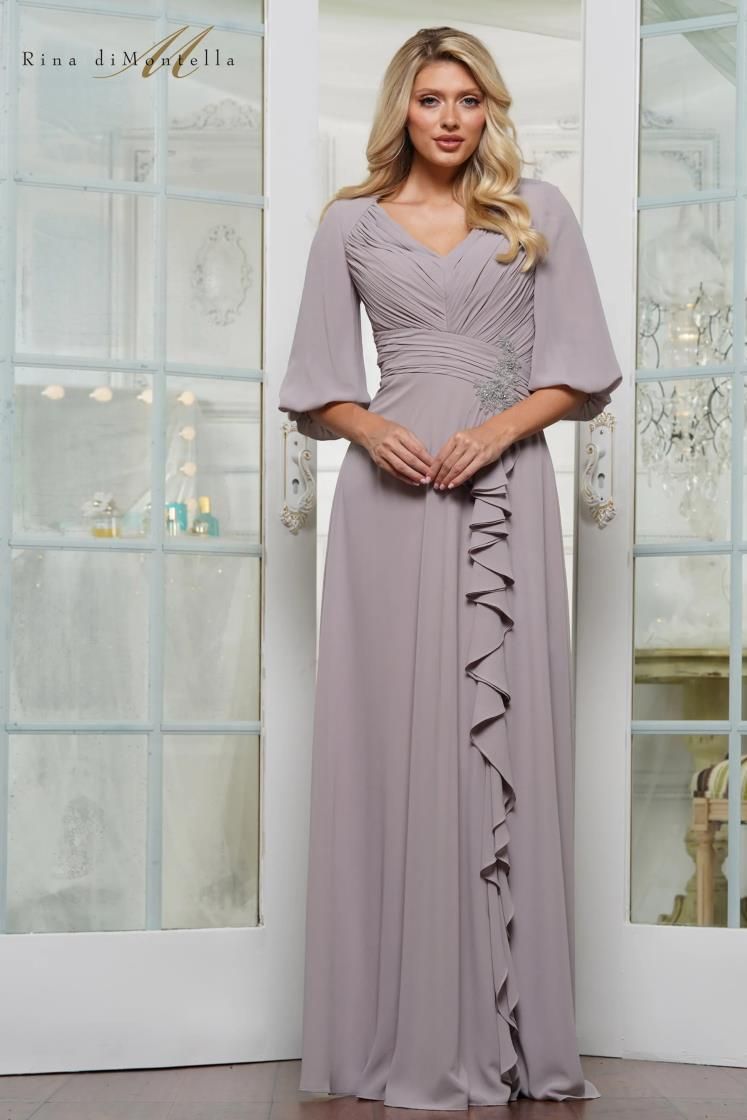 Rina Di Montella -RD3119-1 Puff Quarter-Length Sleeve A-Line Gown