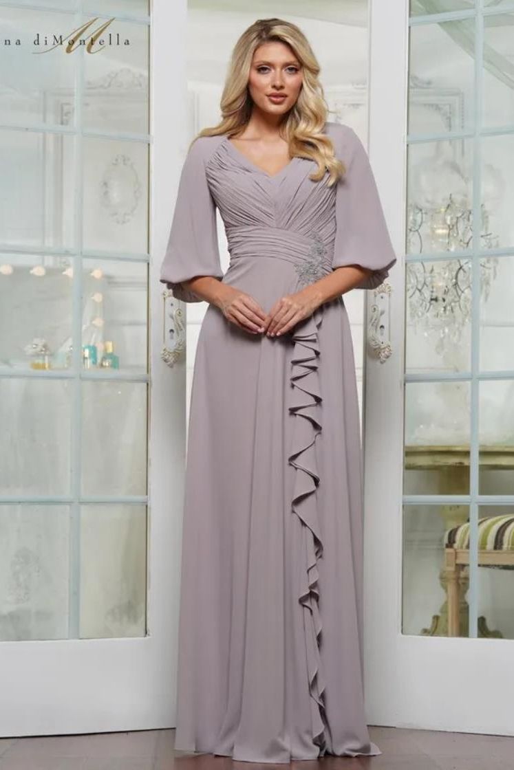 Rina Di Montella -RD3119 Puff Quarter-Length Sleeve A-Line Gown