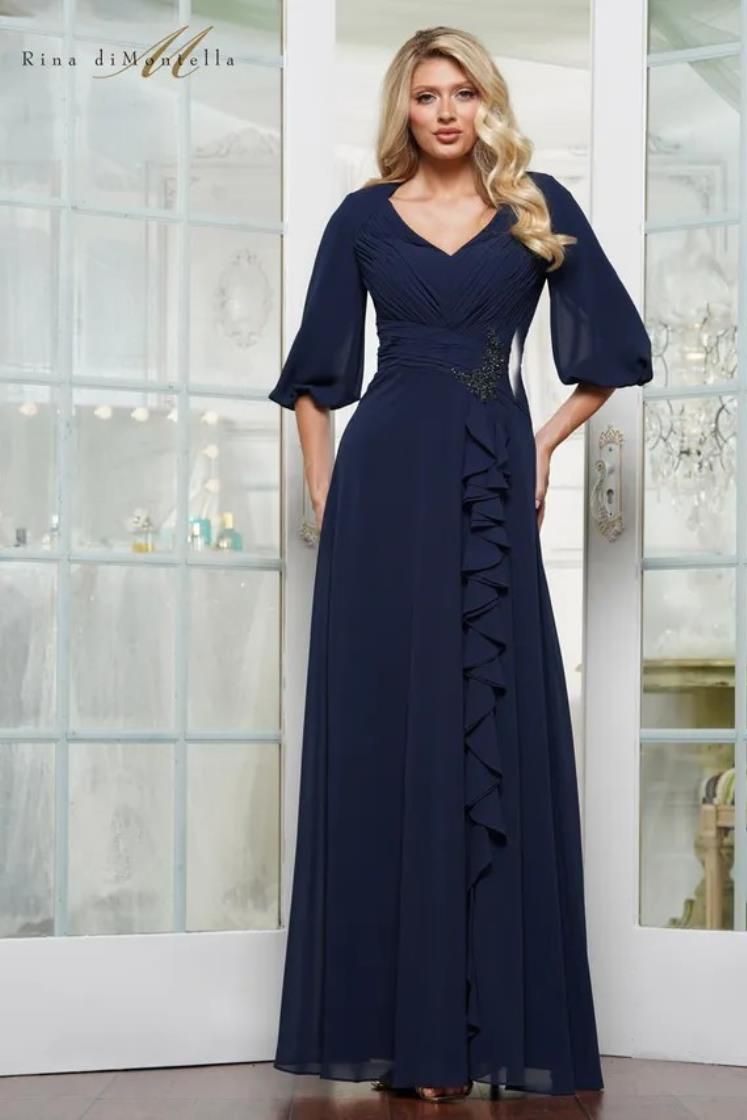 Rina Di Montella -RD3119 Puff Quarter-Length Sleeve A-Line Gown