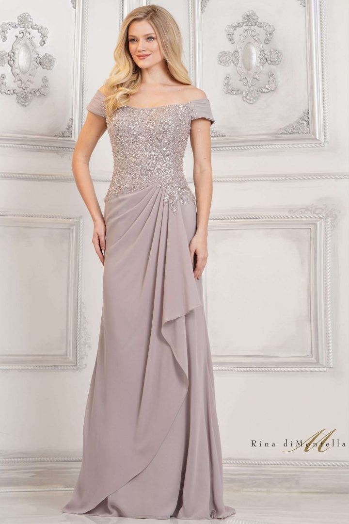 Rina Di Montella -RD3128-1 Cap Sleeve Beaded Top Formal Gown