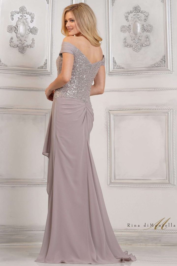 Rina Di Montella -RD3128-1 Cap Sleeve Beaded Top Formal Gown