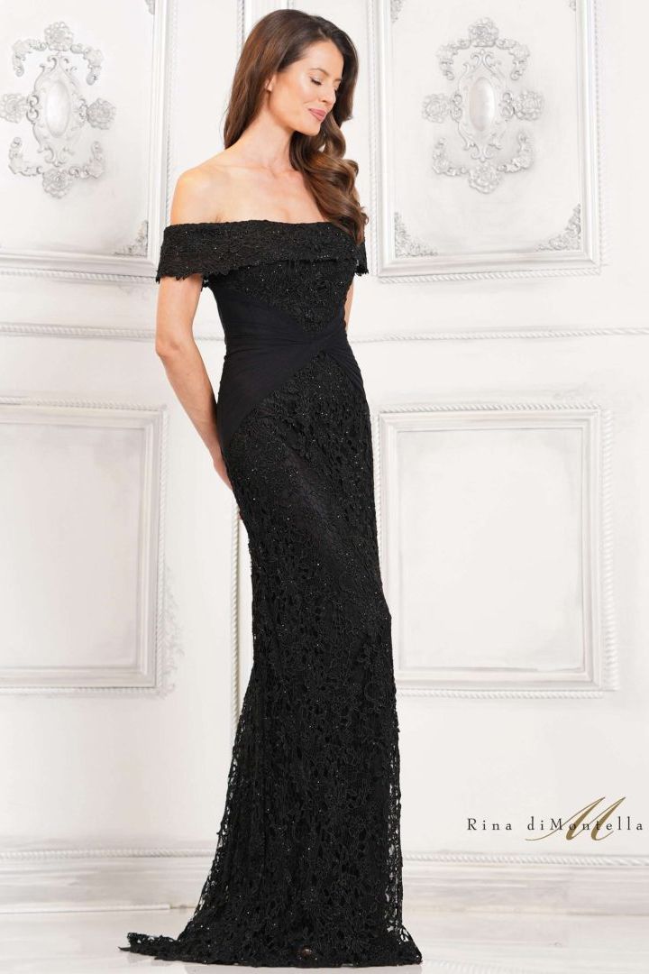 Rina Di Montella -RD3129 Straight Across Floral Lace Formal Gown