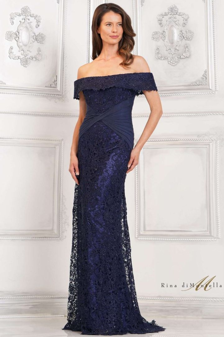 Rina Di Montella -RD3129 Straight Across Floral Lace Formal Gown