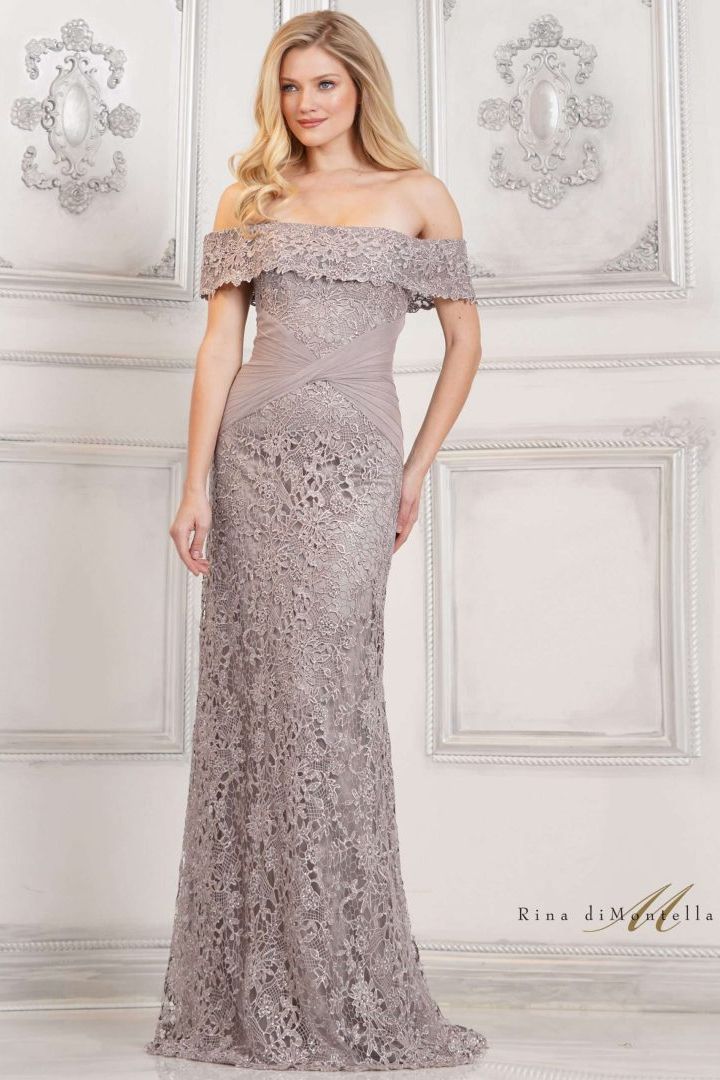 Rina Di Montella -RD3129 Straight Across Floral Lace Formal Gown