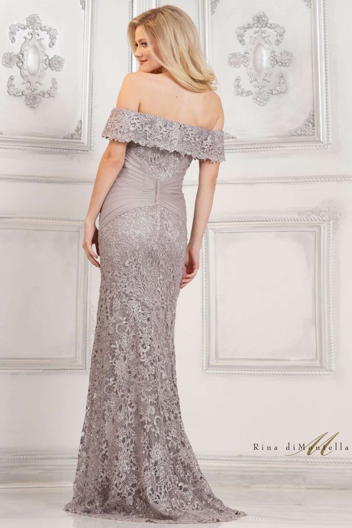 Rina Di Montella -RD3129 Straight Across Floral Lace Formal Gown