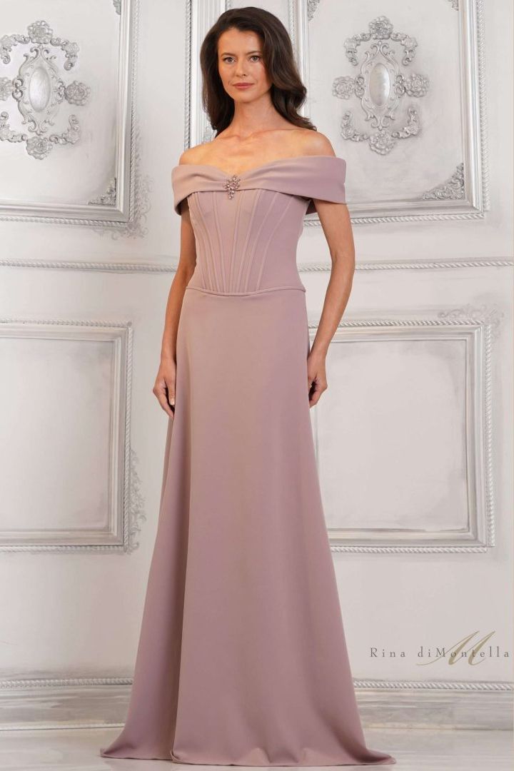 Rina Di Montella -RD3131 Off Shoulder Corset Evening Gown