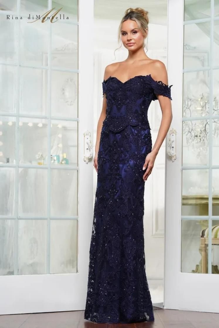 Rina Di Montella -RD3144-1 Sweetheart neckline Off Shoulder Lace Gown