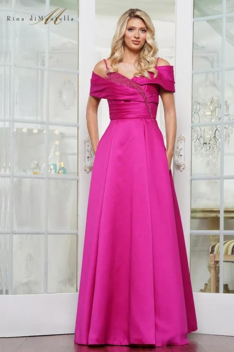 Rina Di Montella -RD3221-1 Off The Shoulder neckline Dupioni Gown