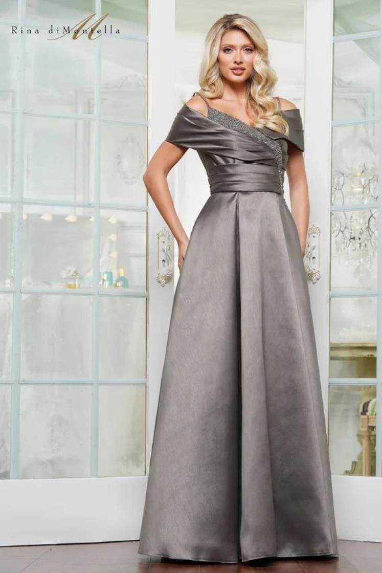 Rina Di Montella -RD3221-1 Off The Shoulder neckline Dupioni Gown