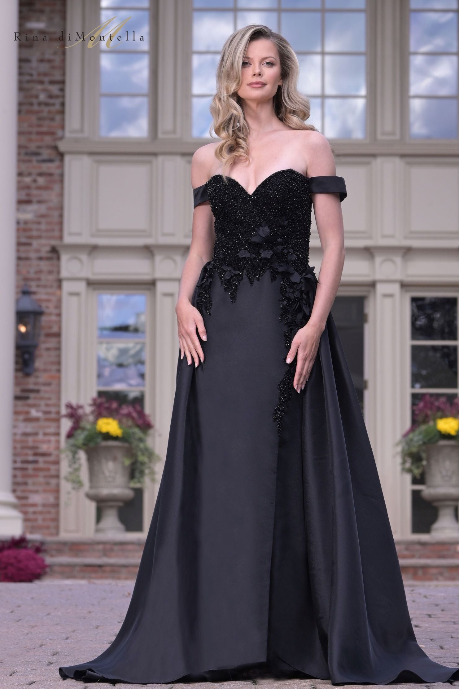 Rina Di Montella -RD3229 Floral Embellished with a Slit Prom Gown
