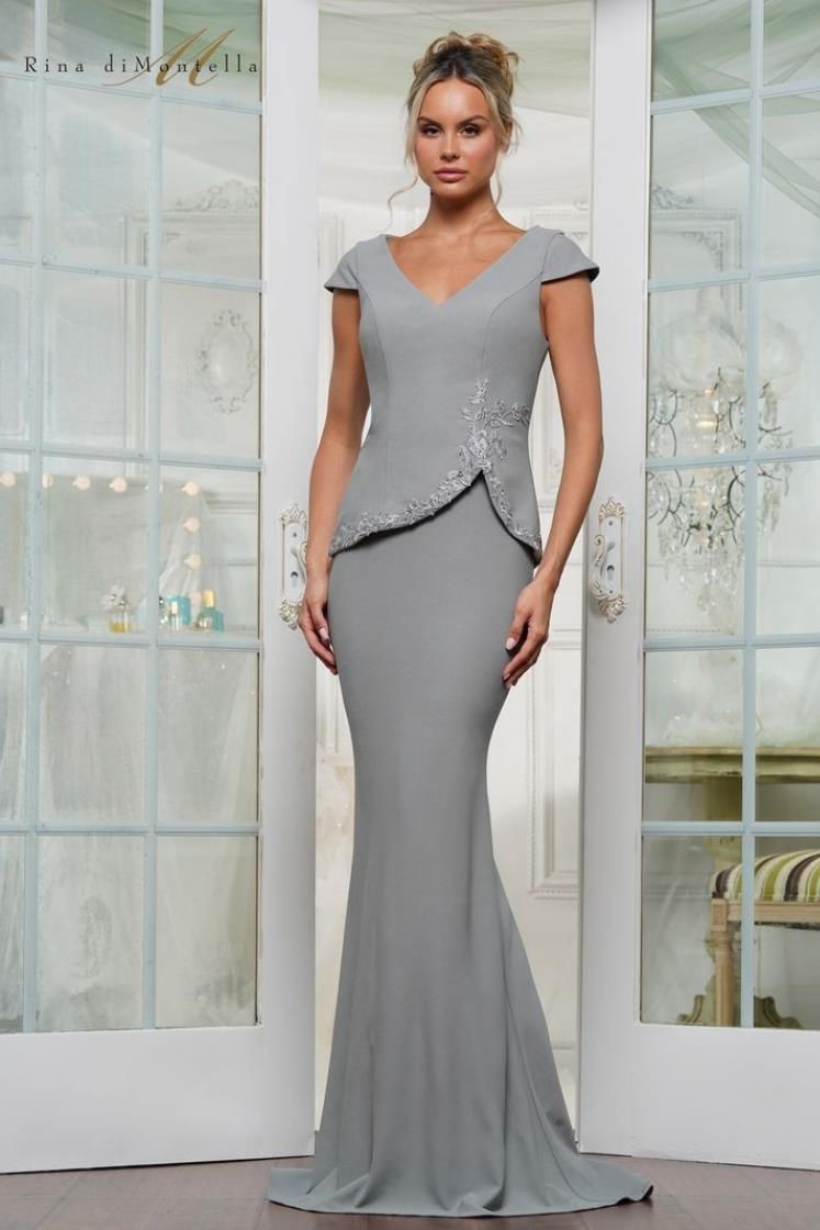 Rina Di Montella -RD3239-1 Beaded Embroidered Peplum Evening Dress