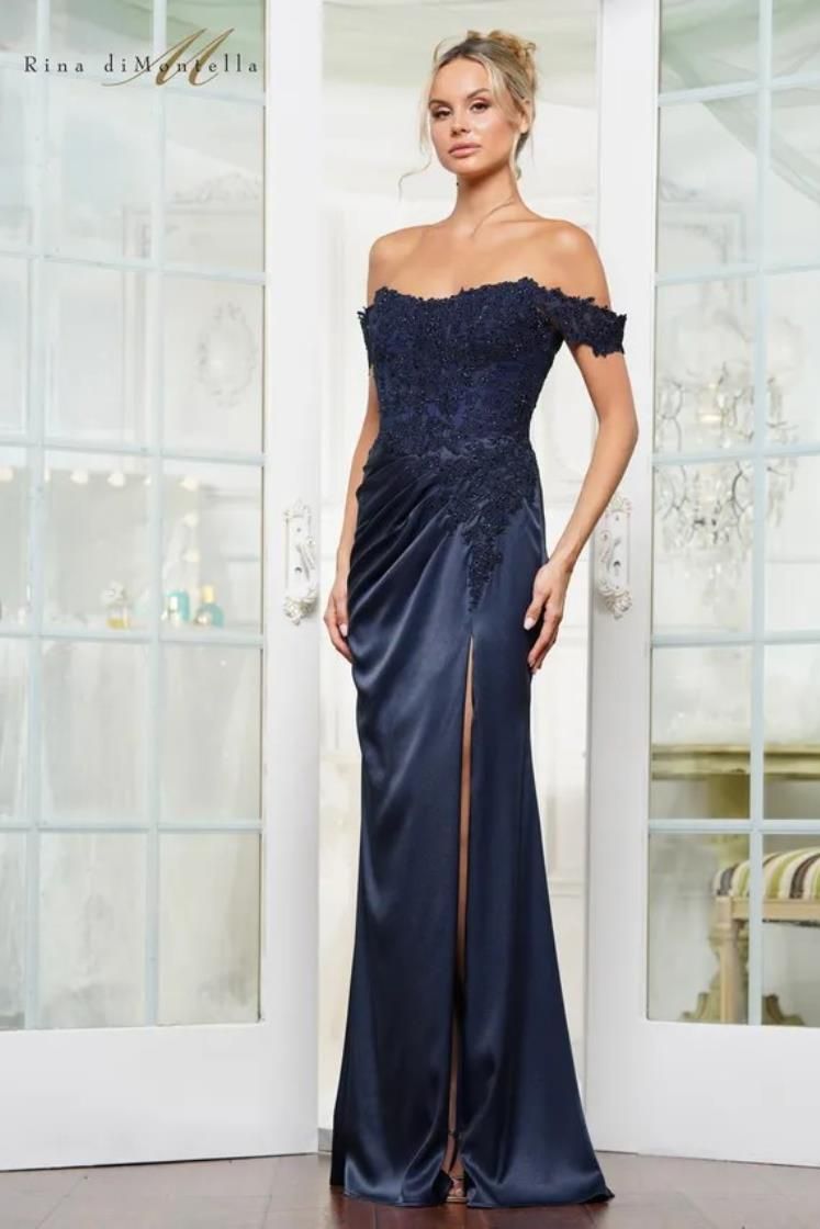 Rina Di Montella RD3251-1 Embroidered Lace Off Shoulder Evening Dress